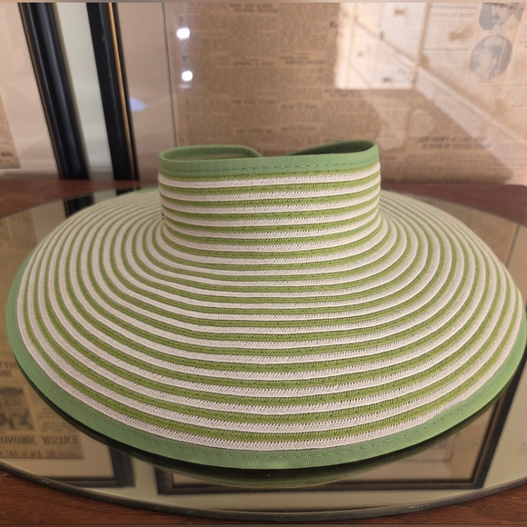 Scala Accessories - Scala Green and Cream Striped Women's Visor